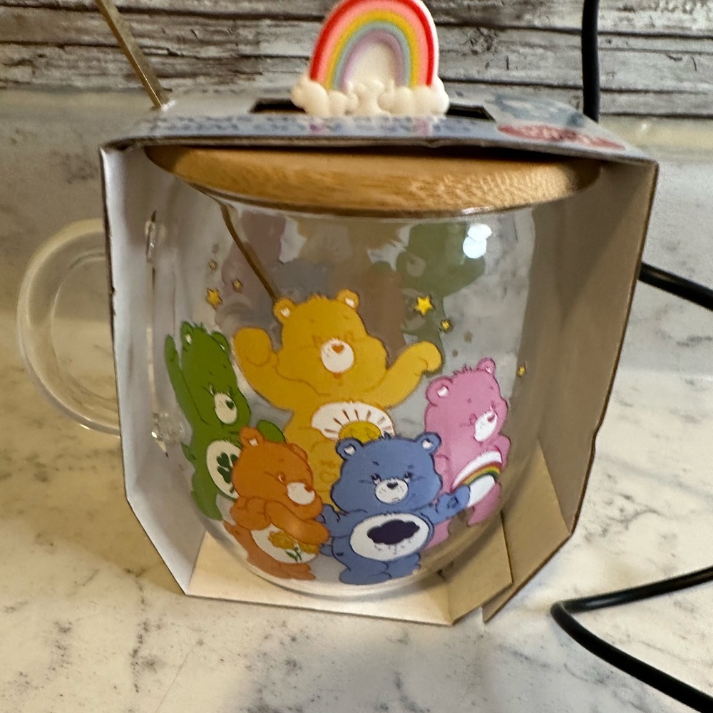 Care Bears Glass Mug With Topper And Spoon.